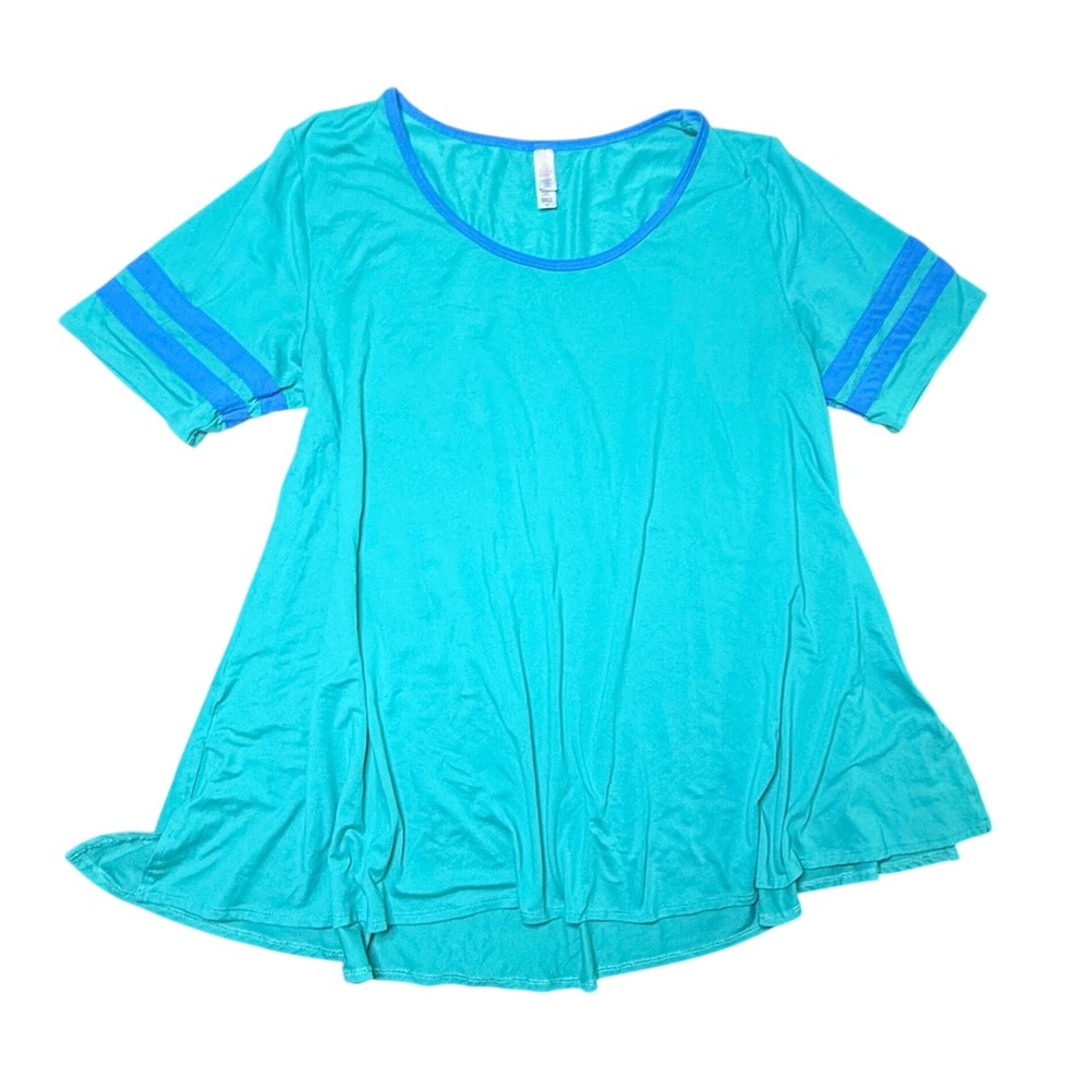 LuLaRoe Tunic Top Teal Blue Trim Short Sleeve Casual XL
